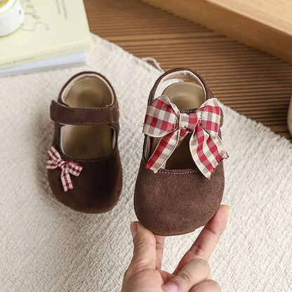 New Summer Kids Baotou Sandals 23-34 Size Sweet Checkered Bow Girls Princess Shoes Soft Sole Children Nude Shoes