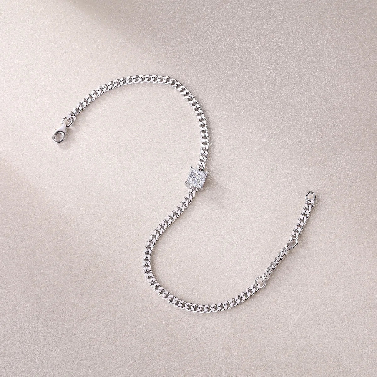 1CT Oval Cut D Color Moissanite Diamond Bracelet for Women 925 Silver Plated 18k Adjustable 16-21cm Cuban Link Bracelets