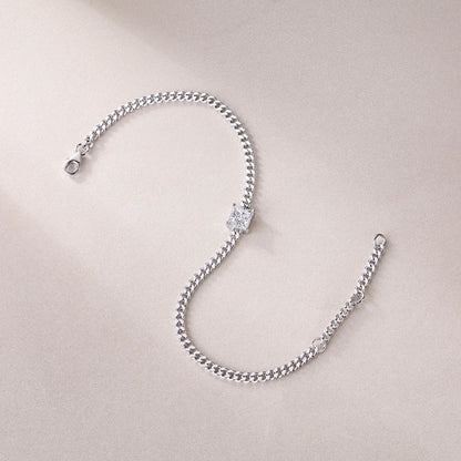 1CT Oval Cut D Color Moissanite Diamond Bracelet for Women 925 Silver Plated 18k Adjustable 16-21cm Cuban Link Bracelets