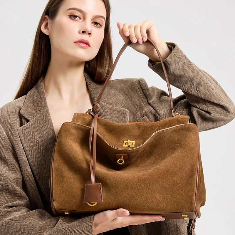 2025 Autumn Winter Women's Suede genuine leather Bag Shoulder Handbag Large Capacity Single Tote Bag Handbag Luxury Designer Bag