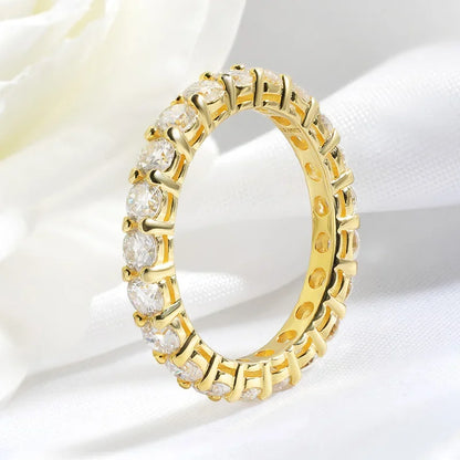 18k Gold Plated 3/3.5mm All Moissanite Diamond Rings for Women Wedding Full Eternity Bands 925 Sterling Silver Jewelry