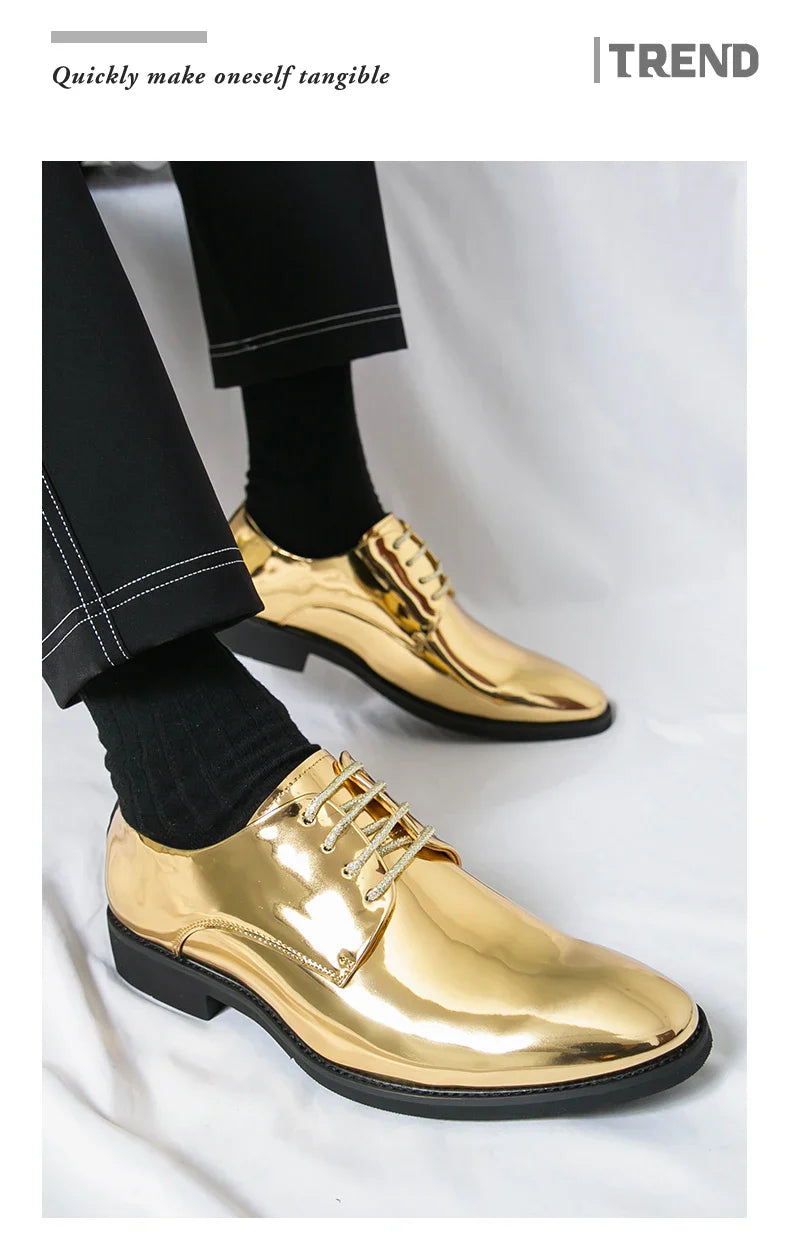 Luxury Silver Dress Shoes Man Patent Leather Shoes Large Size 50 Wedding Shoes Men Pointed toe Party Shoes Designer Formal Shoes