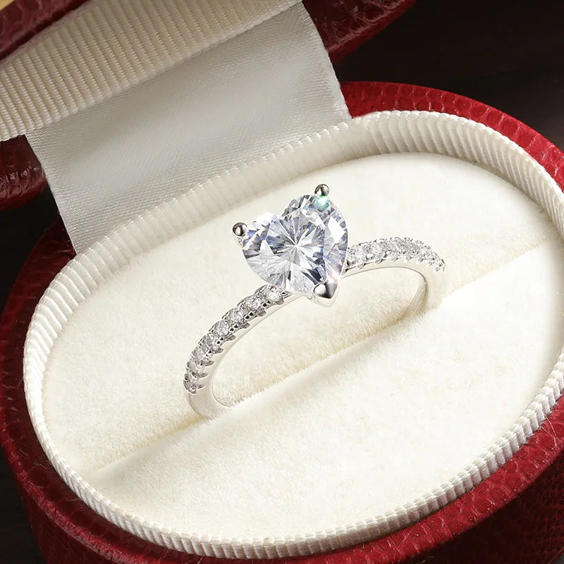 D VVS1 1-2ct Heart Moissanite Engagement Ring 925 Sterling Silver Plated 18k White Gold Diamond Promise Rings for Women