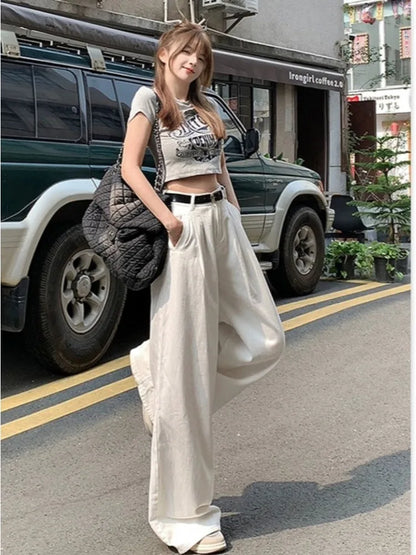 Women Wide Leg Sandy White Hipster Casual Trousers