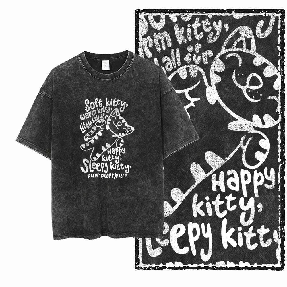 cat Printed Cotton Acid Washed Exclusive Graphic Unisex T Shirt Cool Streetwear Men Tshirts Big Size Tee for men