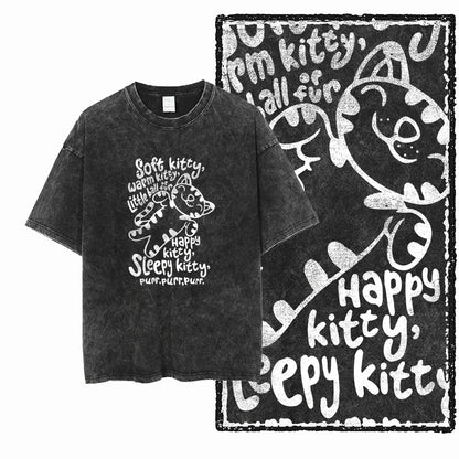 cat Printed Cotton Acid Washed Exclusive Graphic Unisex T Shirt Cool Streetwear Men Tshirts Big Size Tee for men
