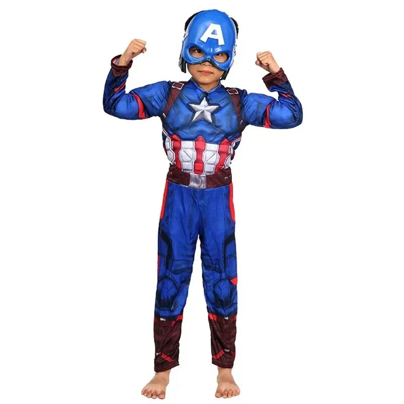 Captain America  Muscle Costume Superhero Captain America Muscle Jumpsuit Shield Cape Outfits Halloween Carnival Costumes