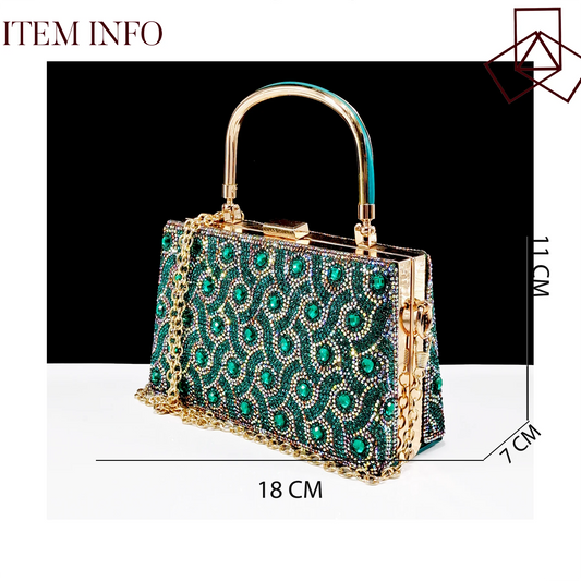 Rhinestone Design INS Hot Sale New Arrivals African Shoes and Bag Set in Green Color Open Toe Comfortable Women Heels