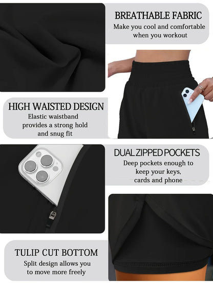 Women's High-Waist Elastic Running Shorts with Pockets Quick-Dry Exercise Sports Shorts