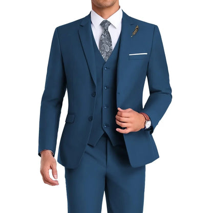 High-Quality Slim Fit Wedding Men's Suit Luxury Elegant Business Fashion Men Clothing 3 Piece Notch Lapel Blazer Vest Pants Set