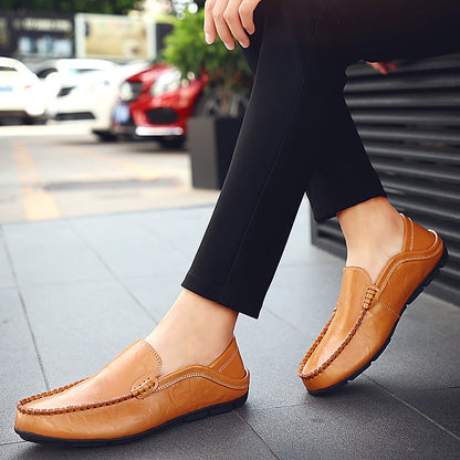 Summer Men Casual Shoes Leather Moccasins Breathable Slip on Boat Shoes Italian Luxury Brand Mens Driving Loafers Size 37-47