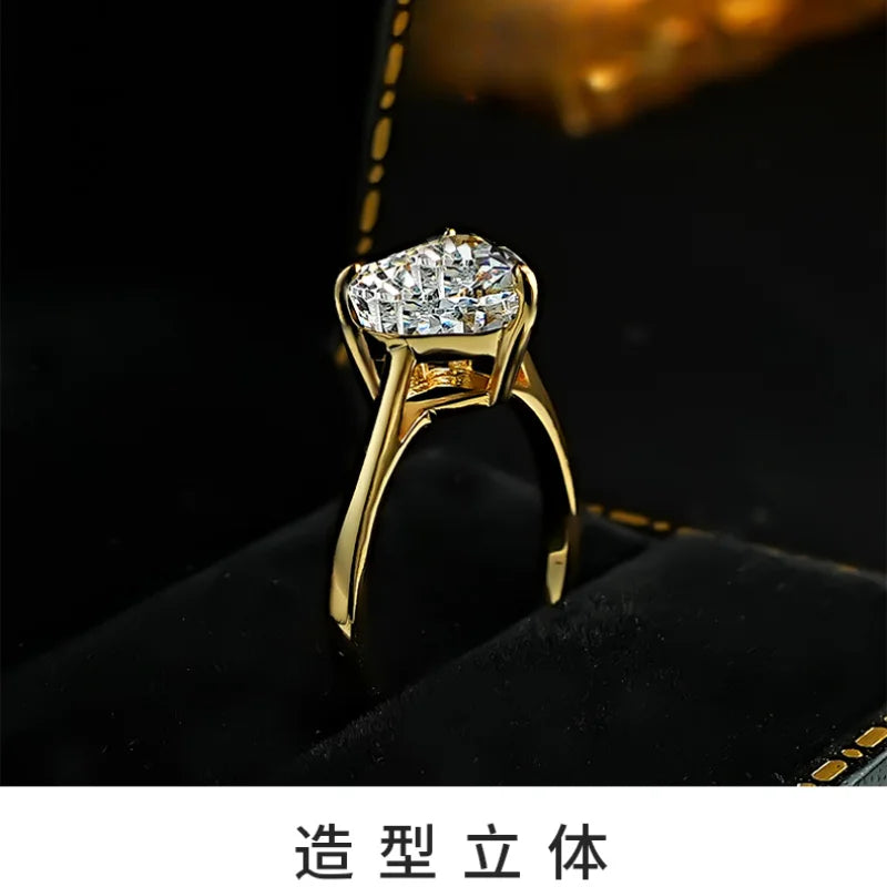 European and American Light Luxury Love 925 Silver Ring Set with High Carbon Diamond, Redion Ice Flower Cutting, Elegant Female