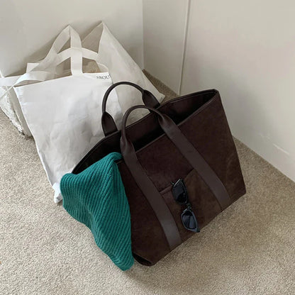 Vintage Suede Large Capacity Handbag Simple All-match Fashion Tote Bags Design Casual Top Handle Shoulder Bag For Women