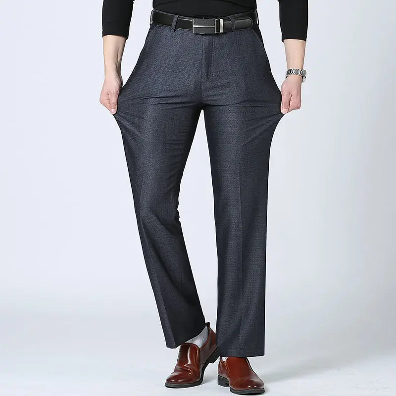 Autumn Summer New Men's Slim Business Pants Fashion Stretch Thicken Casual Trousers Brand Solid Pant Black Navy Plus Size GOZBKF