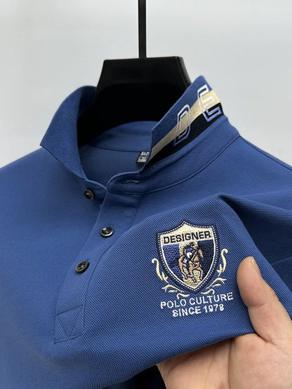 High end luxury silk cotton short sleeve POLO shirt men's summer fashion brand embroidered T-shirt cool wrinkle resistant top