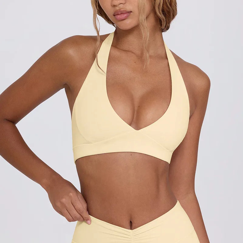 Women's Yoga Suits Quick Drying Leggings Gym Shorts Nude Hanging Neck Bra Running Gym Exercise Sets