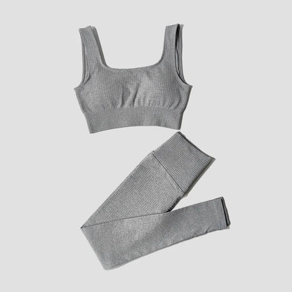 Women's Sportswear Yoga Set Workout Clothes Athletic Wear Sports Gym Legging Seamless Fitness Bra Crop Top Long Sleeve Yoga Suit