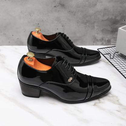 Premium leather men shoes slip on loafers European brand business casual wedding party plaid design height increasing