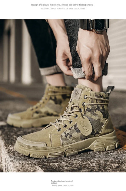 Military Boots for Men Autumn High Top Camouflage Desert Casual Flats Mens Boot Breathable Non Slip Work Shoes Zapatillas Hombre