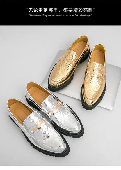 British Style Gold Luxury Loafers For Man Leather Shoes Design Pointed Toe Men's Dress Shoes Casual Wedding Formal Shoes Men