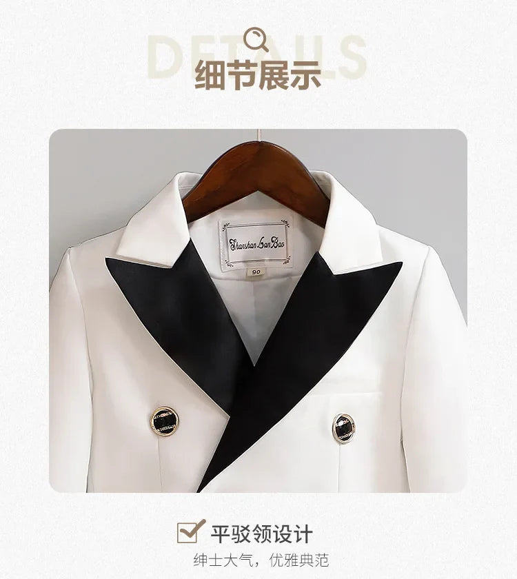 Children White Wedding Suit Boys Girls1 Year Birthday Dress Costume Kids Jacket Pants Bowtie Photograph Suit Flower Tuxedo Dress