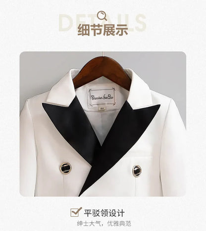 Children White Wedding Suit Boys Girls1 Year Birthday Dress Costume Kids Jacket Pants Bowtie Photograph Suit Flower Tuxedo Dress