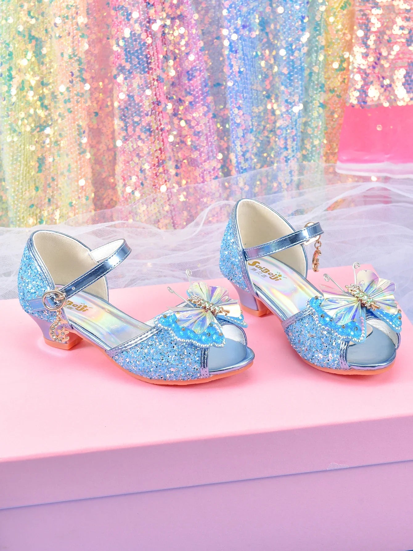 Women's girls' fashionable crystal bow high heels, student princess shoes
