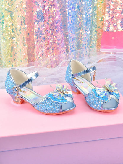 Women's girls' fashionable crystal bow high heels, student princess shoes