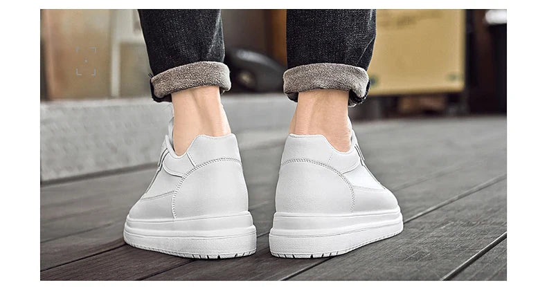 Novos sapatos masculinos invisíveis para aumentar a altura, sapatos esportivos de 6 CM-8 CM-10 CM, sapatos esportivos de couro branco para homens, tamanhos ampliados 36-46