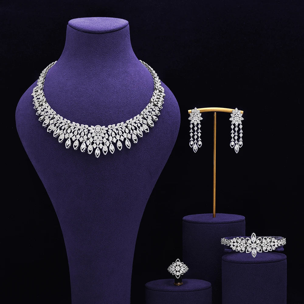 Bridal Zirconia Full Jewelry Set for Ladies Party Luxury Dubai Nigeria CZ Crystal Wedding Necklace Set