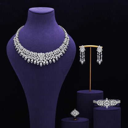 Bridal Zirconia Full Jewelry Set for Ladies Party Luxury Dubai Nigeria CZ Crystal Wedding Necklace Set