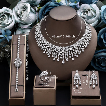 2024 New 4-piece Bride Zirconia Women's Party Jewelry Set, Deluxe Dubai Nigeria CZ Crystal Wedding Necklace Set