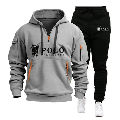 Autumn and Winter 2025 new Men's casual set, a fashionable outdoor hiking windproof and warm men's hoodie and pants 2-piece set