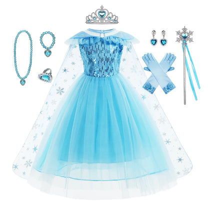 Girls Elsa Dresses Costume Clothes Kid Cosplay Princess Dress Snow Queen Vestido Children Birthday Parti Sukienki