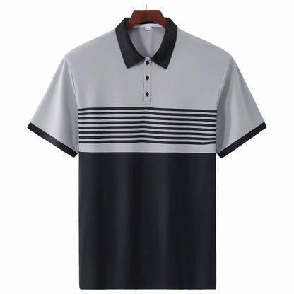 Striped Polo Shirt Men Plus Size 1XL-7XL 110-180kg Short Sleeve T-Shirt Loose Polos Oversized Tops Grey White Big Male Clothing