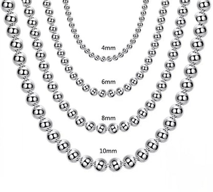 925 Sterling Silver 4MM/6MM/8MM/10MM Smooth Beads Ball Chain Necklace For Women Men Fashion Jewelry