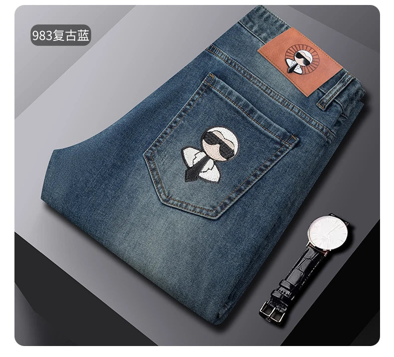 Fashion Men Jeans Stretch Straight Leg Casual Slim Fit Denim Pants Male Brand Luxury Design Business Classic Trousers
