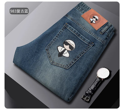 Fashion Men Jeans Stretch Straight Leg Casual Slim Fit Denim Pants Male Brand Luxury Design Business Classic Trousers