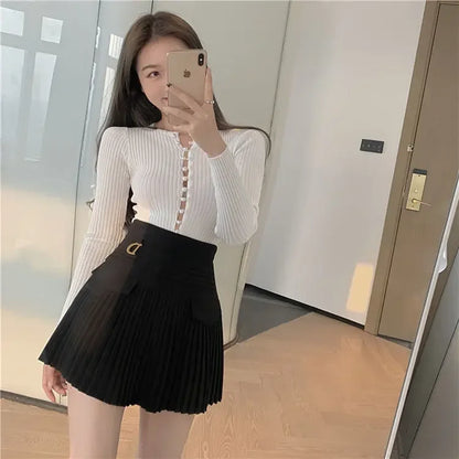 Fashions White Pleated Skirt Women High Waist Skater Skirt Female Korean A-Line High Fashion Casual Short Skirt Women Bottoms
