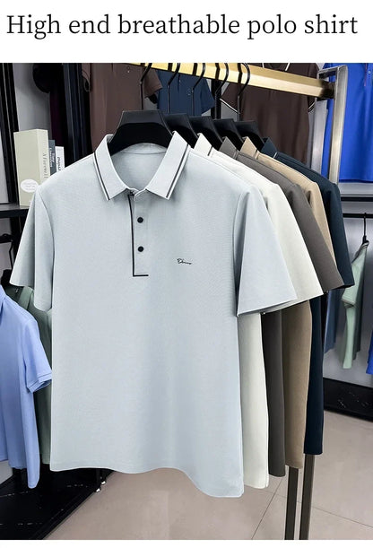 Light luxury brand letter emboss short sleeve T-shirt summer popular men polo shirt comfort silky breathable business casual top