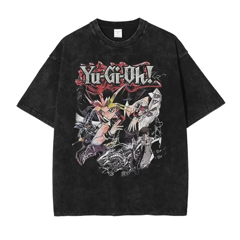 T Shirts Vintage Washed Dark Magician Girl T-shirt Retro Streetwear Manga Black Magician Short Sleeve Tops Tees