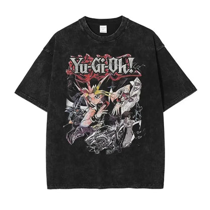 T Shirts Vintage Washed Dark Magician Girl T-shirt Retro Streetwear Manga Black Magician Short Sleeve Tops Tees