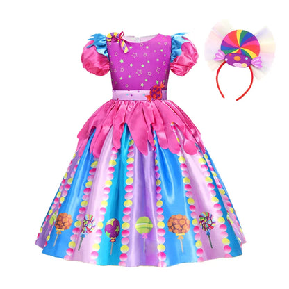 Girls Candy Fairy Lollipop Cosplay Carnival Costume Toddler Purim Rainbow Vestidos Girls Birthday Party Dress