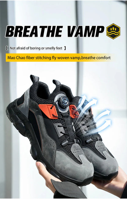 Rotary Buckle New Work Sneakers Lightweight Protective Shoes Safety Industrial Puncture-Proof Anti-smash Men Steel Toe Shoes