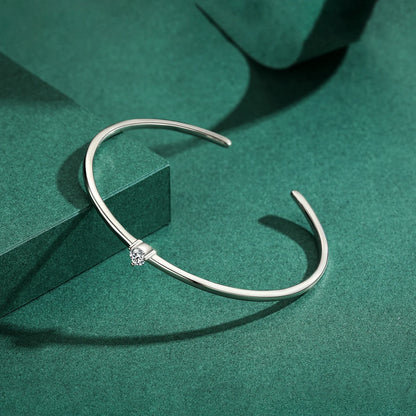 100% Real 925 Sterling Silver Round Clear Ten Heart CZ Open Bracelet For Women Fine Jewelry Charm Adjustable Bangle Gifts