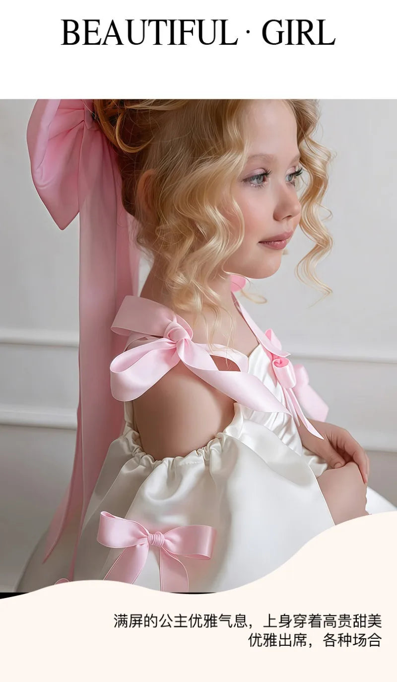 2-8Y Kids Girls Skirt Little Girls Puff-Sleeve Princess Dress Birthday Party Piano Host Performance Dress Belle Ball Gown