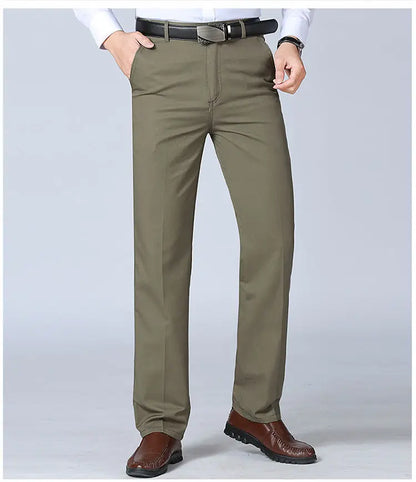 Professional Business Men's 100% Cotton Trousers Autumn Thick Summer Light Smart Office Style Quick-Drying Work Pants GOZBKF