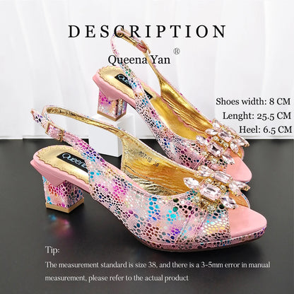 Nigerian Style Rhinestone Embellished Three-Dimensional Bag And Good Material Peep Toe Pumps Elegant Clutch Bag Women Shoes