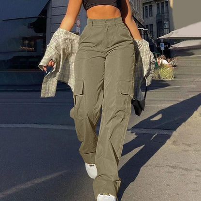 Harajuku Cotton Trousers Stretch Twill High Waisted Wide Leg Pants