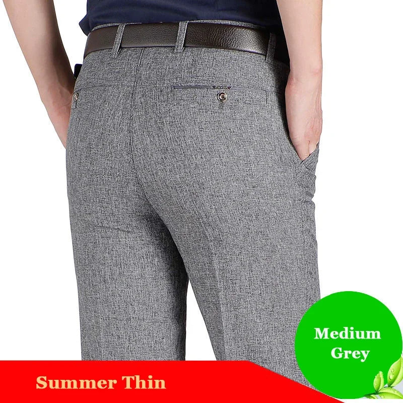 Men's Casual Business Suit Pants Full Length Soft Trim Brand Trousers Regular Straight Black Grey Large Size 28-40 GOZBKF